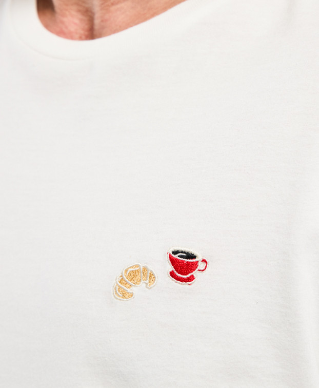 T-shirt homme made in France écru clair Barthélémien brodé café croissant coton bio
