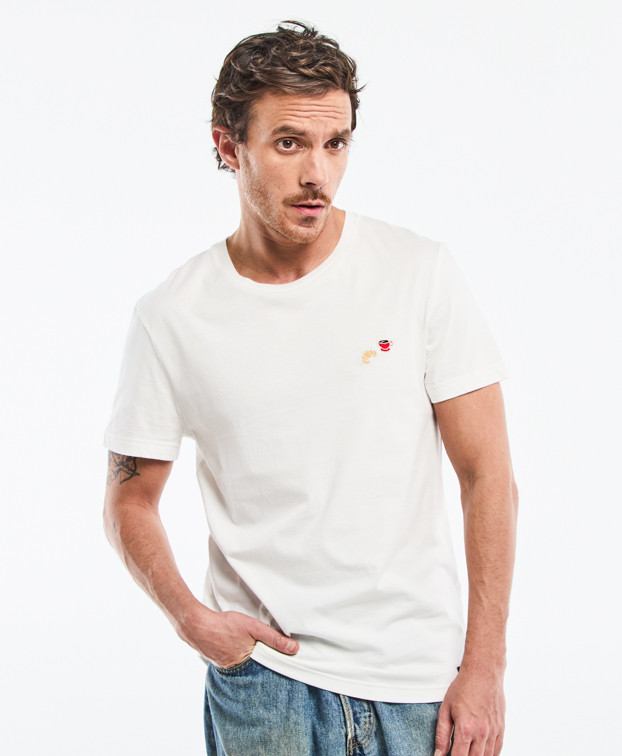 T-shirt homme made in France écru clair Barthélémien brodé café croissant coton bio