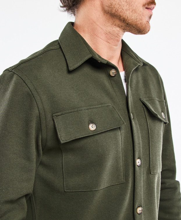 Surchemise Christophe piqué Kaki Chiné en fibres recyclées - La Gentle Factory