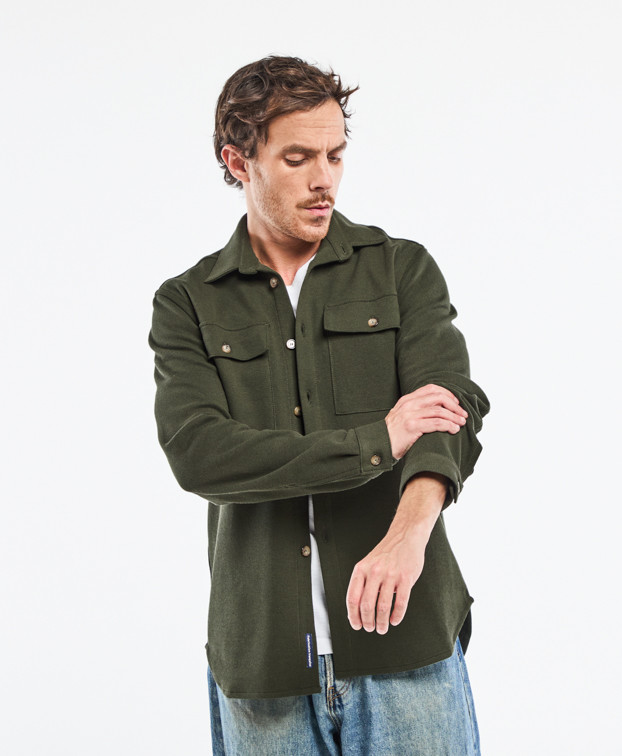 Surchemise Christophe piqué Kaki Chiné en fibres recyclées - La Gentle Factory