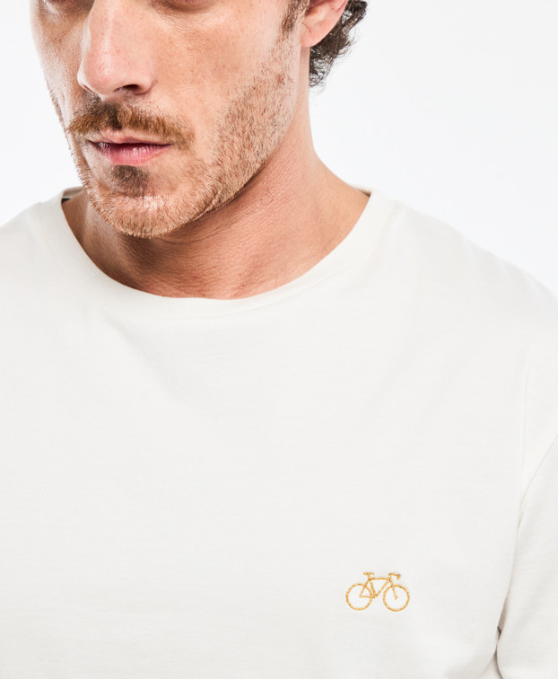 T-shirt homme made in France écru clair Barthélémien brodé Vélo Doré coton bio