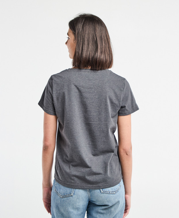 Tee-shirt Blanche brodé "French Food club" gris chiné Made in France - La Gentle Factory