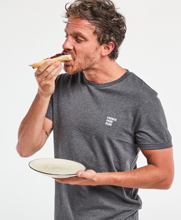 Tee-shirt Baptiste gris chiné brodé "French Food Club" Made in France - La Gentle Factory