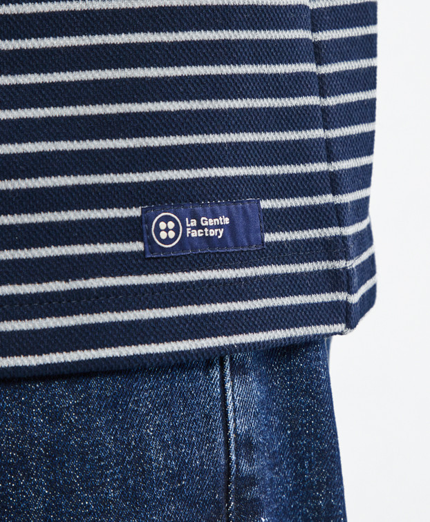 Tee-shirt Homme Isao Lourd Piqué RayéGris Coton Recyclé- La Gentle Factory