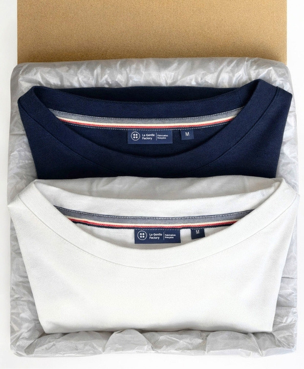 Coffret 2 Tee-shirts Isao en maille milano écru et marine made in France - La Gentle Factory