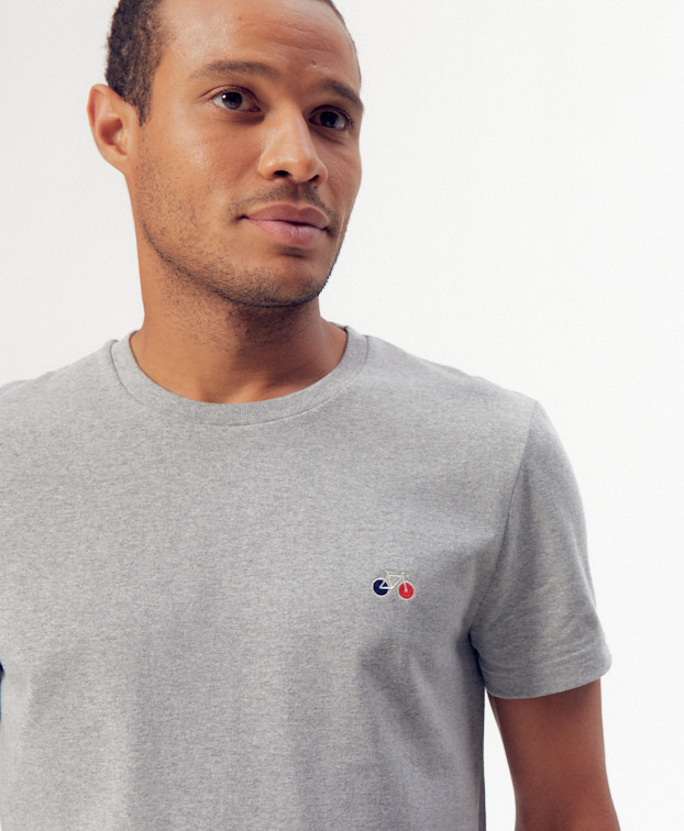 T Shirt Made In France Brodé Baptiste Gris Recyclé - La Gentle Factory