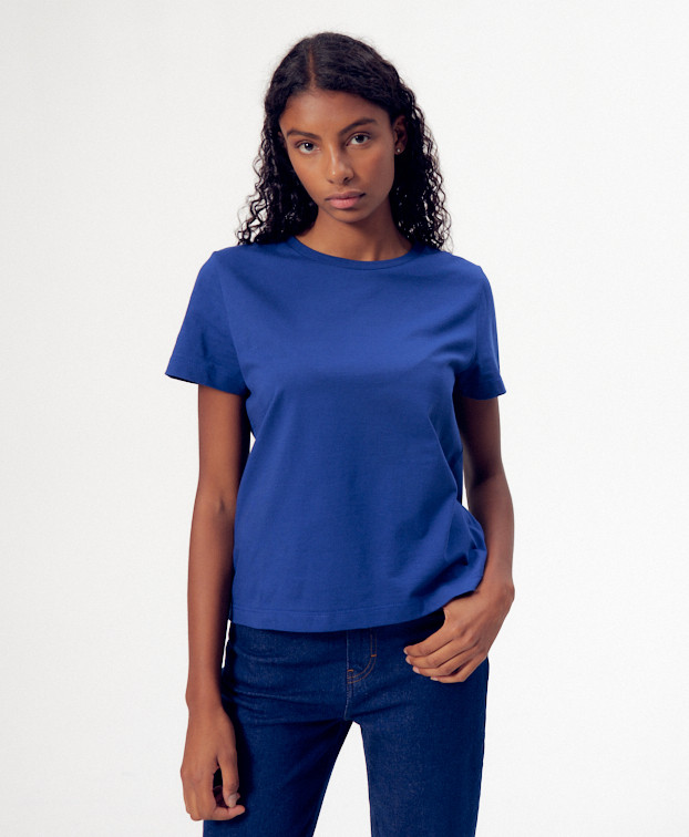 T Shirt Femme Coton Bio Made In France Ida Bleu - La Gentle Factory