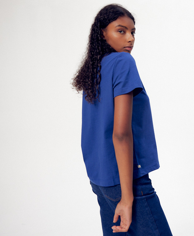 T Shirt Femme Coton Bio Made In France Ida Bleu - La Gentle Factory