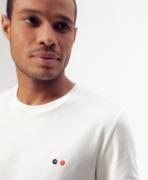 T Shirt Made In France Brodé Baptiste Ecru Coton Bio - La Gentle Factory