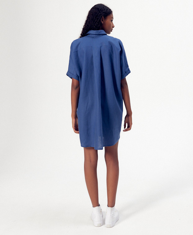 Robe En Lin Fabrication Française Léonie Bleu - La Gentle Factory