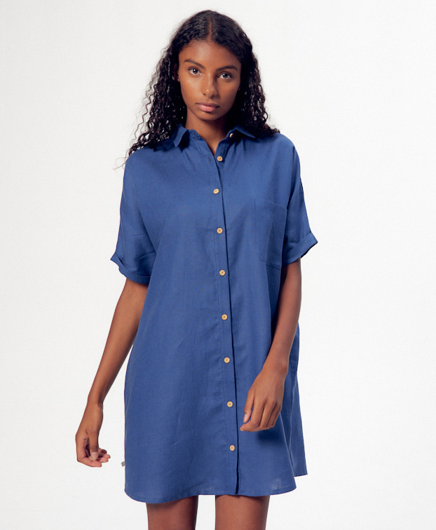 Robe En Lin Fabrication Française Léonie Bleu - La Gentle Factory